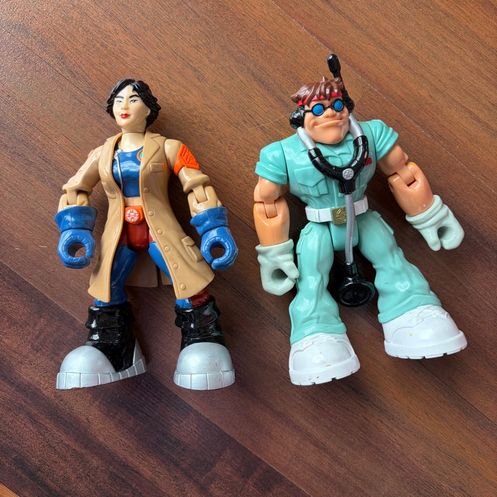 Rescue Heroes Action Figures Dr. Linda Hamilton Dr. Rex Wrecker 2002 1998 Mattel